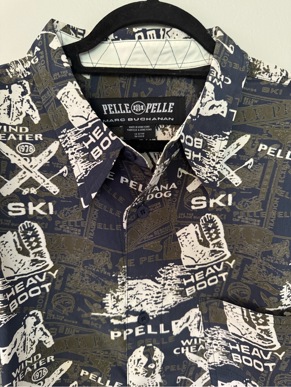 Vintage Y2K Pelle Pelle Marc Buchanan Men's Ski Graphic Button-Up Shirt XL